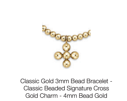 Classic Gold 3mm Bead Bracelet - Classic Beaded Signature Cross Gold Charm - 4mm Bead Gold by enewton