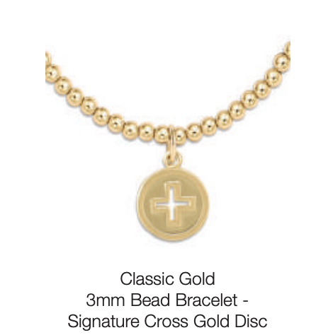 Classic Gold 3mm Bead Bracelet - Signature Cross Gold Disc by enewton