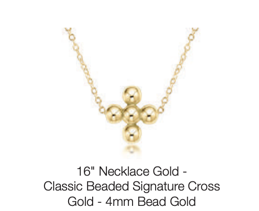 16" Necklace Gold - Classic Beaded Signature Cross Gold - 4mm Bead Gold by enewton