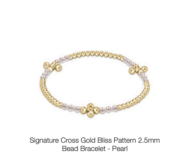 Signature Cross Gold Bliss Pattern 2.5mm Bead Bracelet - Pearl by enewton