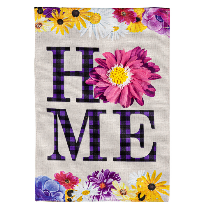 Home Daisy Garden Burlap Flag