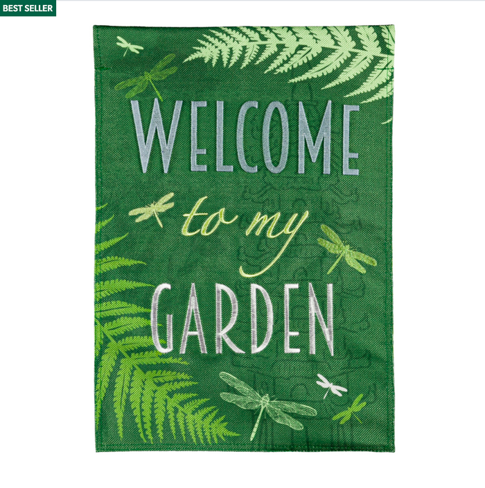 Welcome Dragonfly Garden Burlap Flag