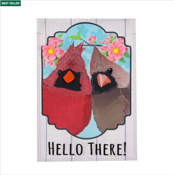 Friendly Cardinals Garden Linen Flag