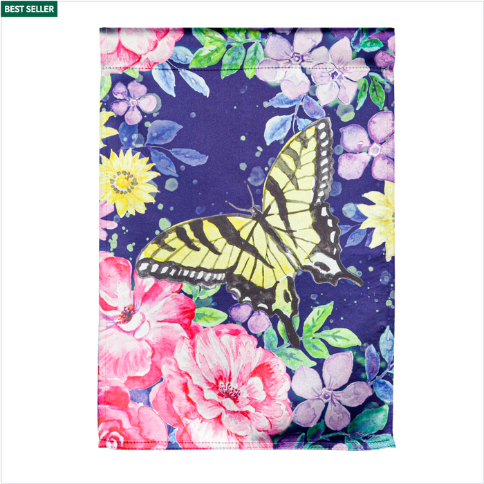 Midnight Butterfly Garden Lustre Flag