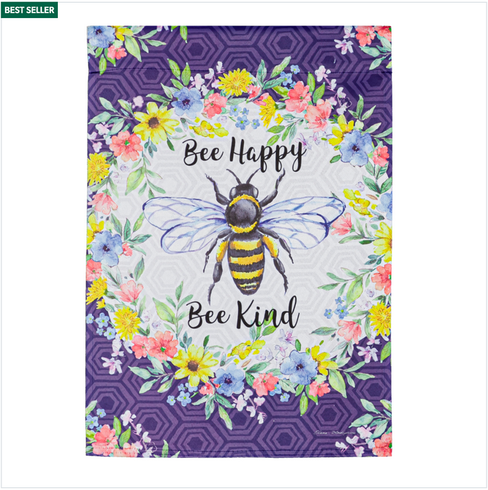 Bee Happy Bee Kind Garden Suede Flag