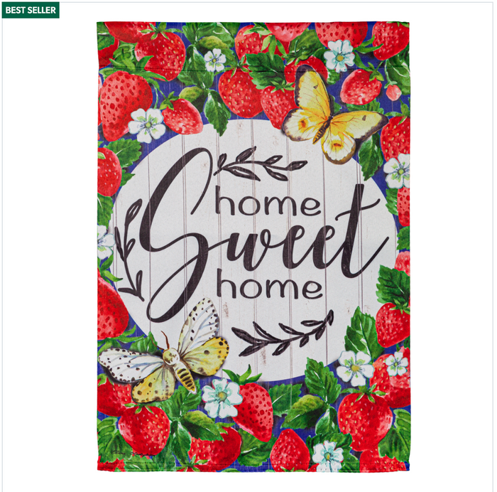 Home Sweet Home Strawberries Garden Suede Flag