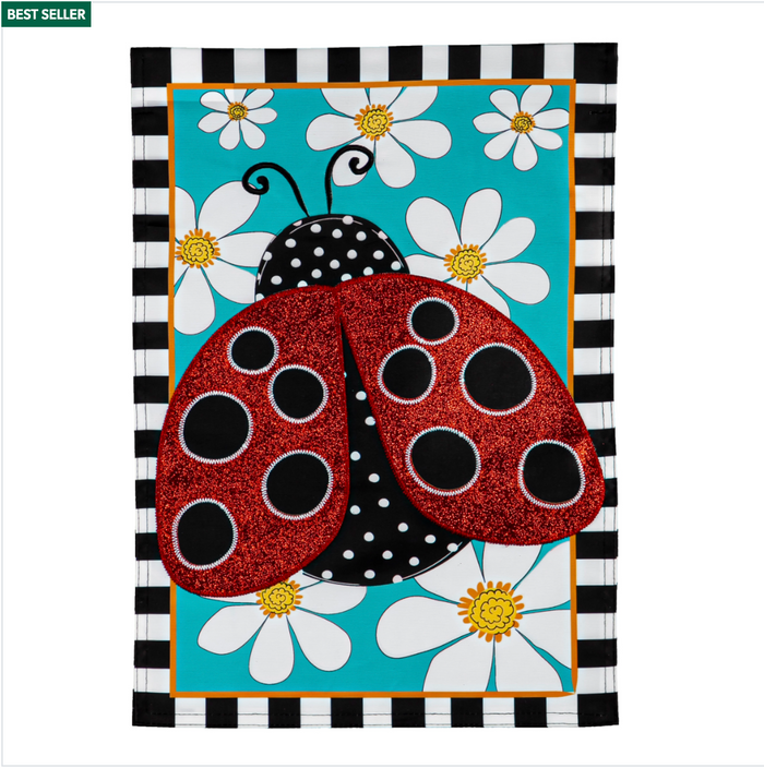 Ladybug with Daisies Garden Applique Flag