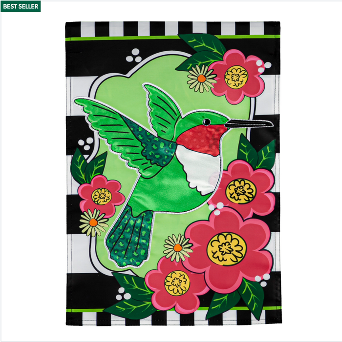 Spring Hummingbird Garden Applique Flag