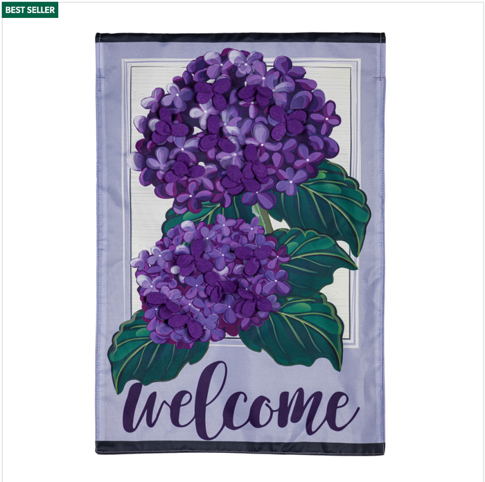 Hydrangea Welcome Garden Applique Flag