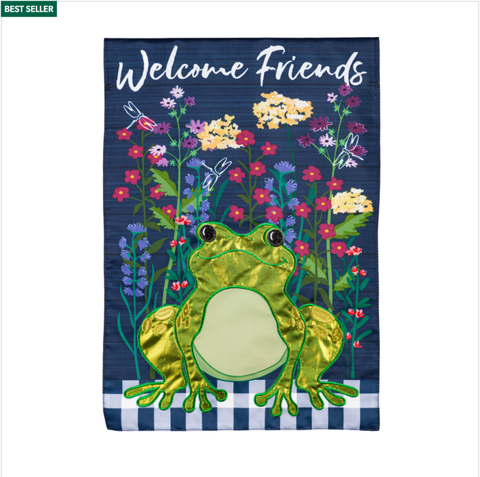 Whimsical Frog Garden Applique Flag