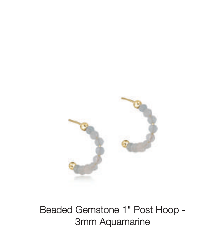 beaded gemstone 1" post hoop - 3mm aquamarine by enewton
