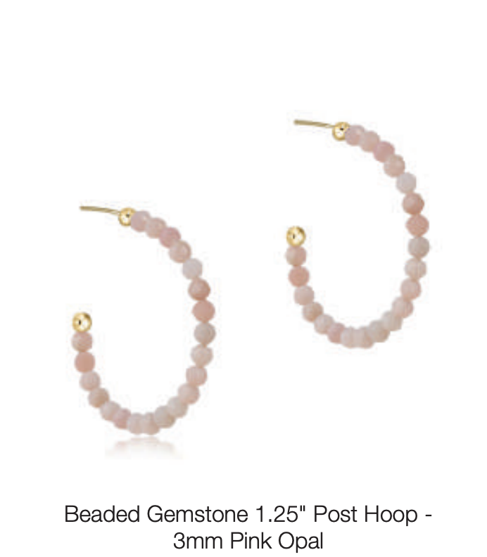 beaded gemstone 1.25" post hoop - 3mm pink opal by enewton