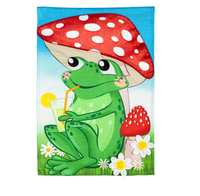 Frog Under Mushroom Garden Burlap Flag