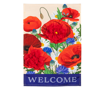 Poppies Welcome Garden Linen Flag