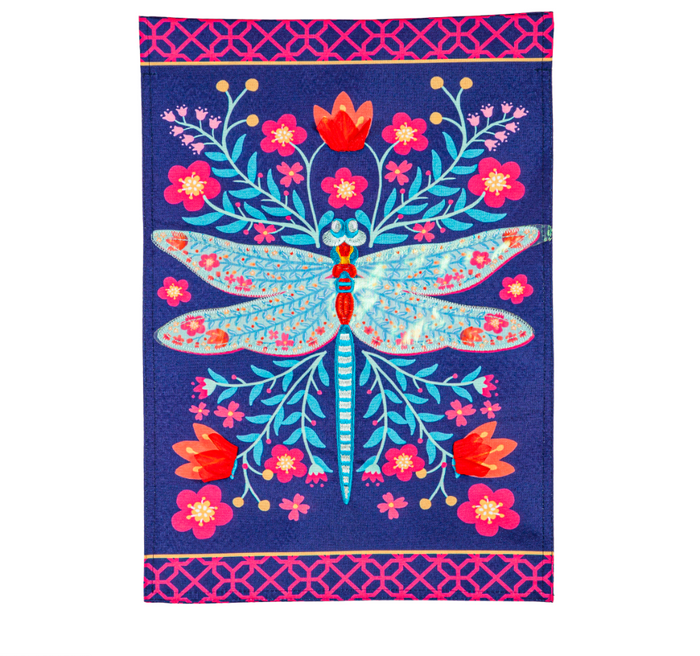 Patterned Dragonfly Garden Linen Flag