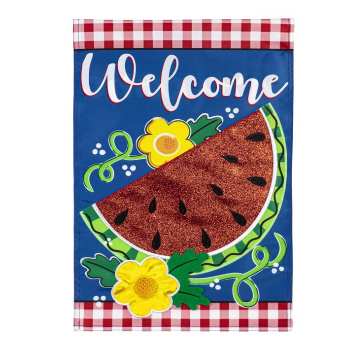 Watermelon Welcome Garden Applique Flag