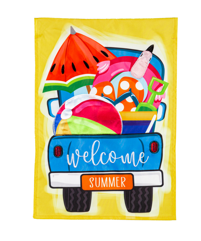 Welcome Summer Truck Garden Applique Flag