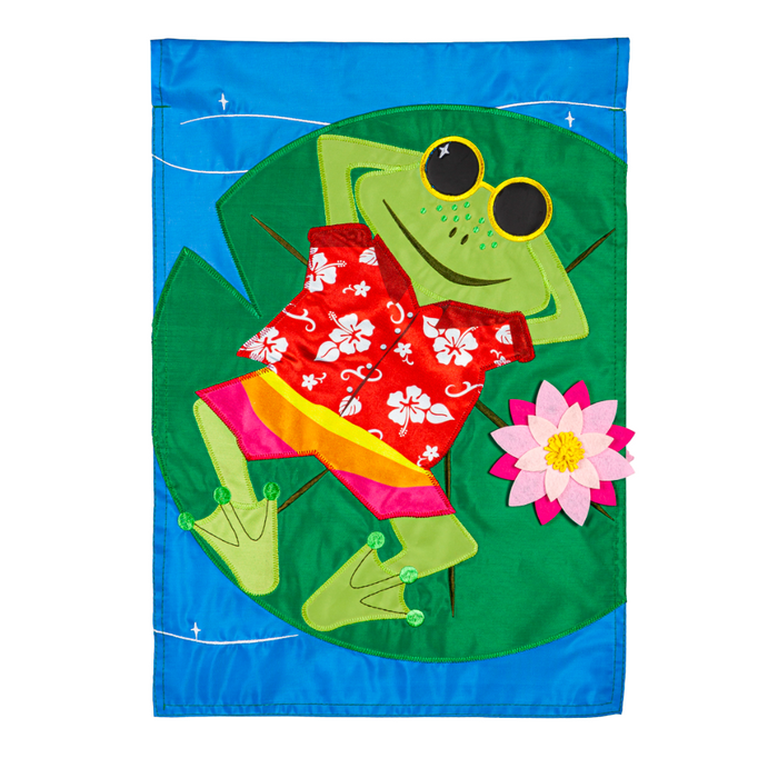 Frog's Summer Vacation Garden Applique Flag