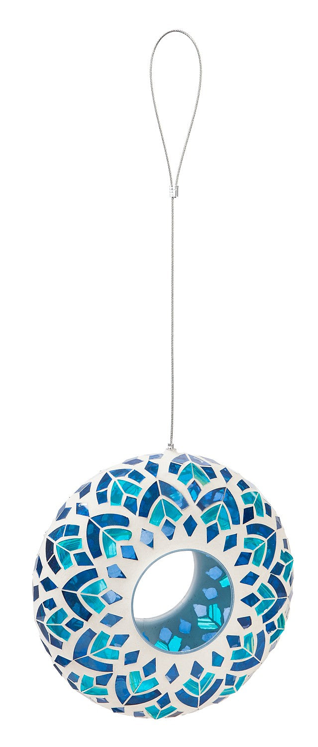 9.25" Circle Mosaic Feeder, Blue Floral