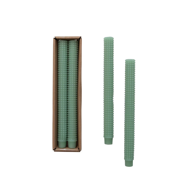 Unscented Hobnail Taper Candles in Box, Mint Color, Set of 2