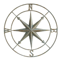 41" Round Metal Compass Wall Decor, Distressed Aqua