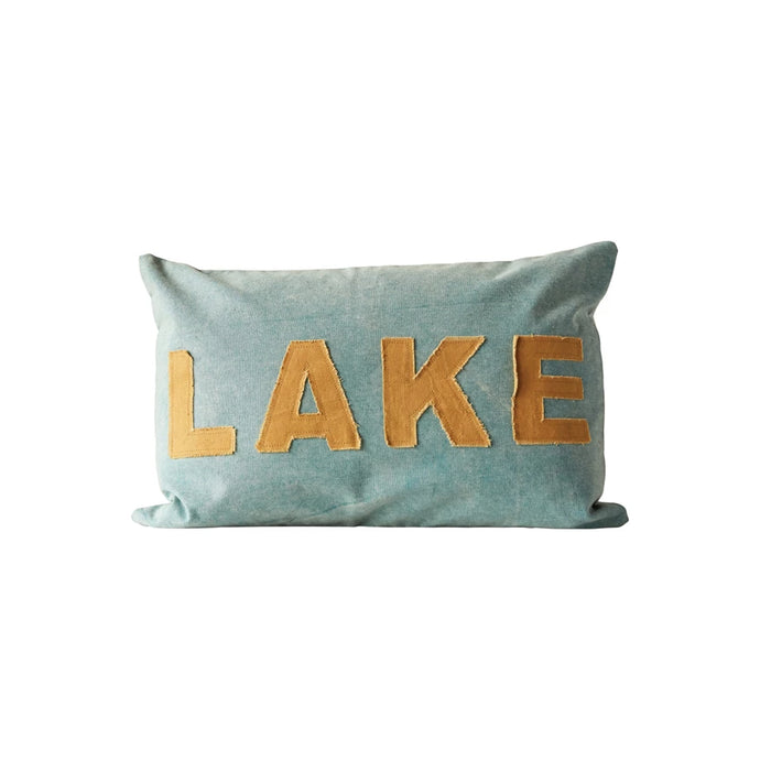 Cotton Canvas Lumbar Pillow w/ Applique "Lake"