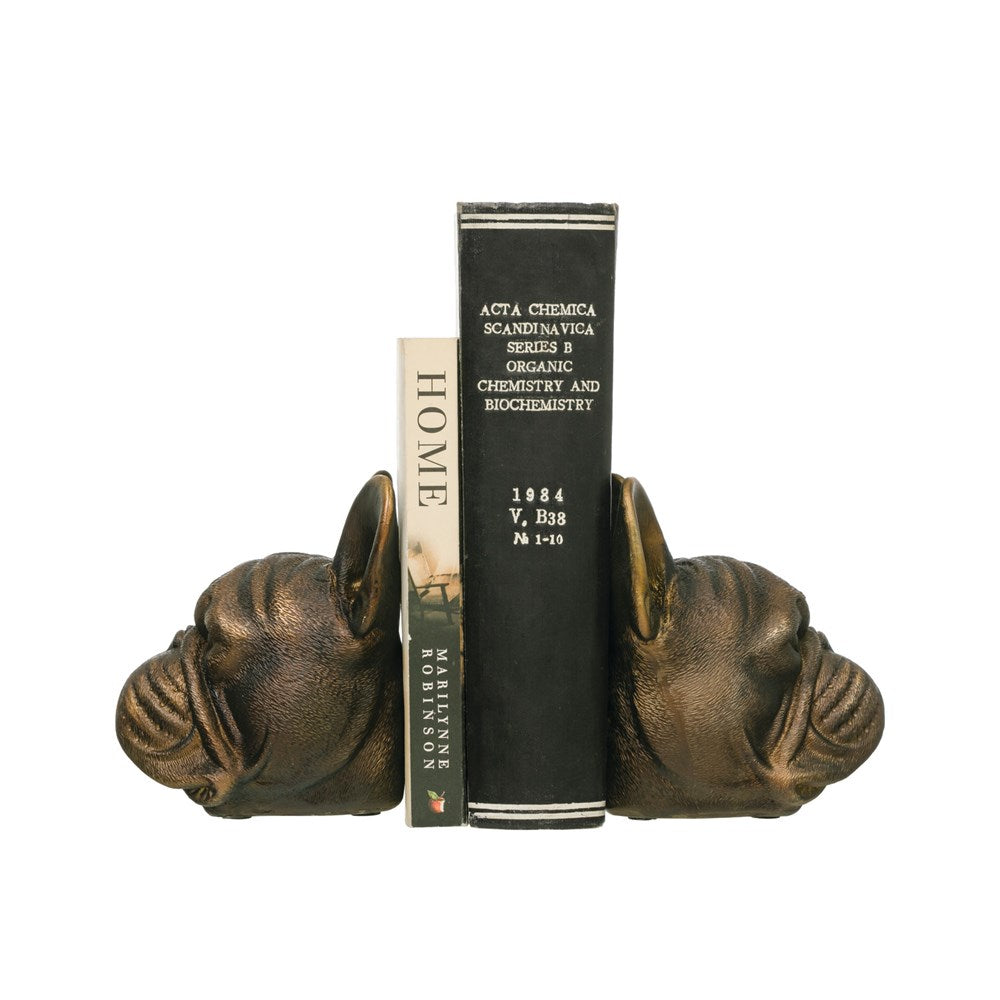 Resin Dog Head Bookends, Antique Bronze Finish