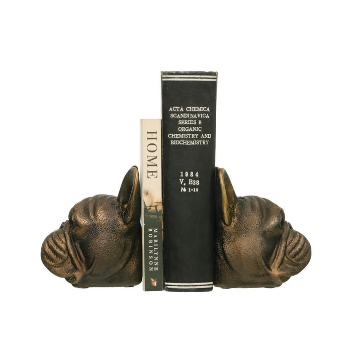 Resin Dog Head Bookends, Antique Bronze Finish
