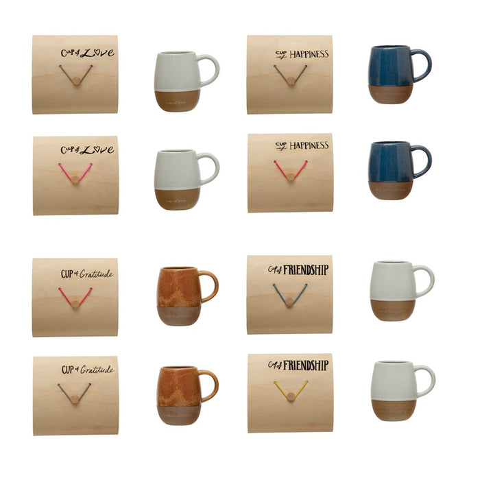 18 oz. Stoneware Mug w/ Wood Gift Box & Saying, Reactive Glaze