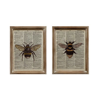 Wood Framed Glass Book Print Wall Décor with Bee, 2 Styles