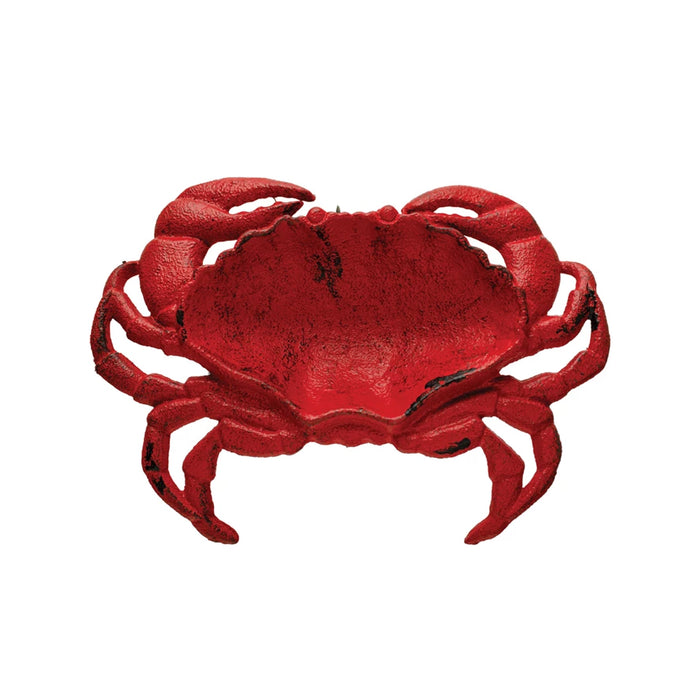 Decorative Cast Iron Crab Shaped Dish, Distressed Red