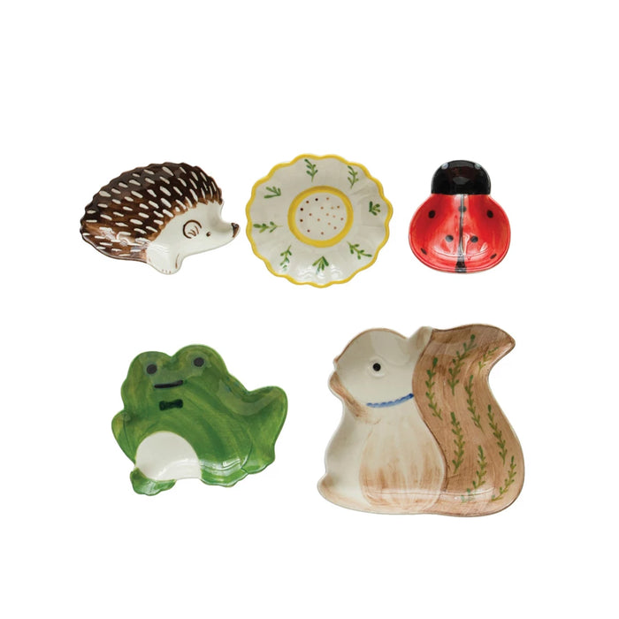 Hand-Painted Stoneware Woodland Animal/Bug/Flower Dishes - 5 Styles