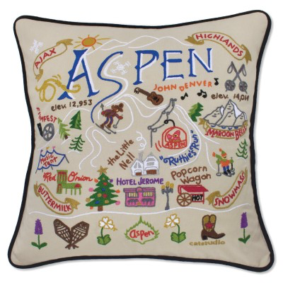 SKI ASPEN PILLOW BY CATSTUDIO