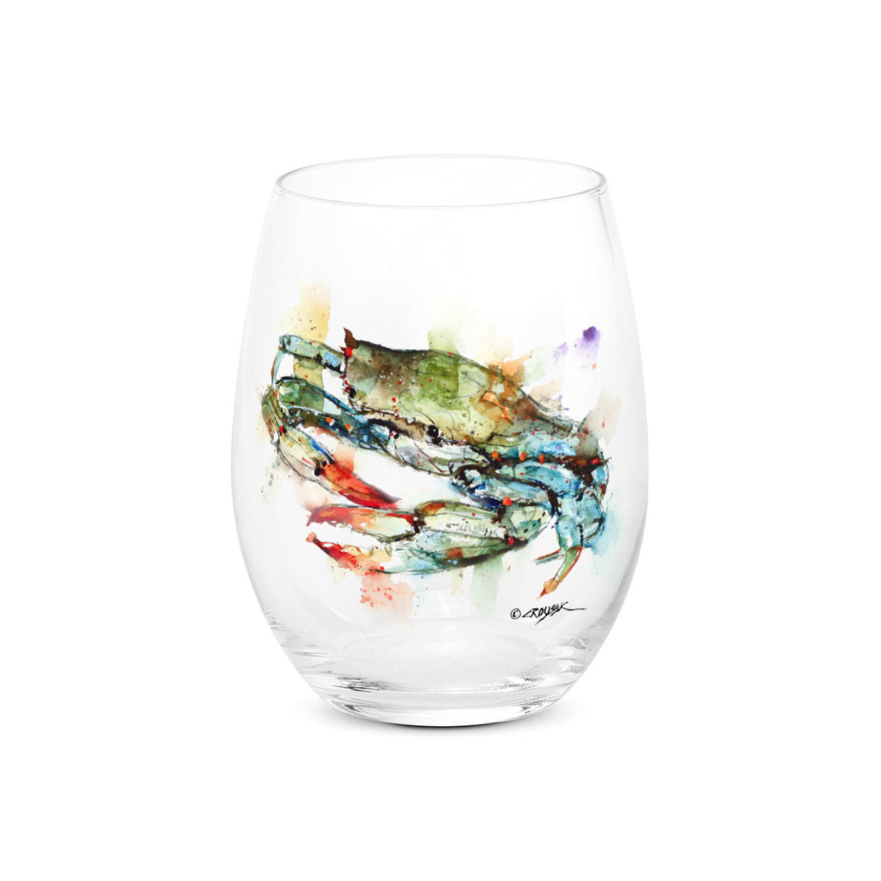 Dean Crouser Blue Crab Stemless Wine Glass - A. Dodson's