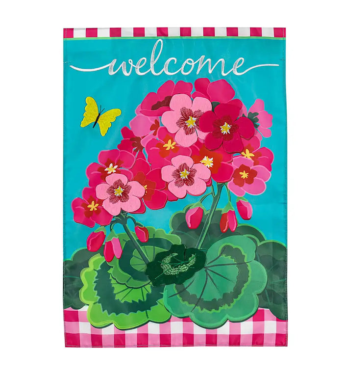Spring Geraniums Garden Applique Flag