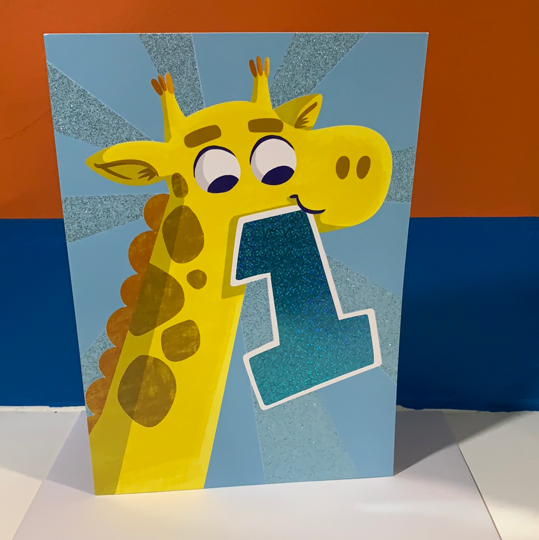 FOIL AND GLITTER - 1 YEAR OLD GIRAFFE CARD