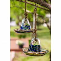 Art Glass Bell Shaped Hanging Bird Feeder Blue/Green
