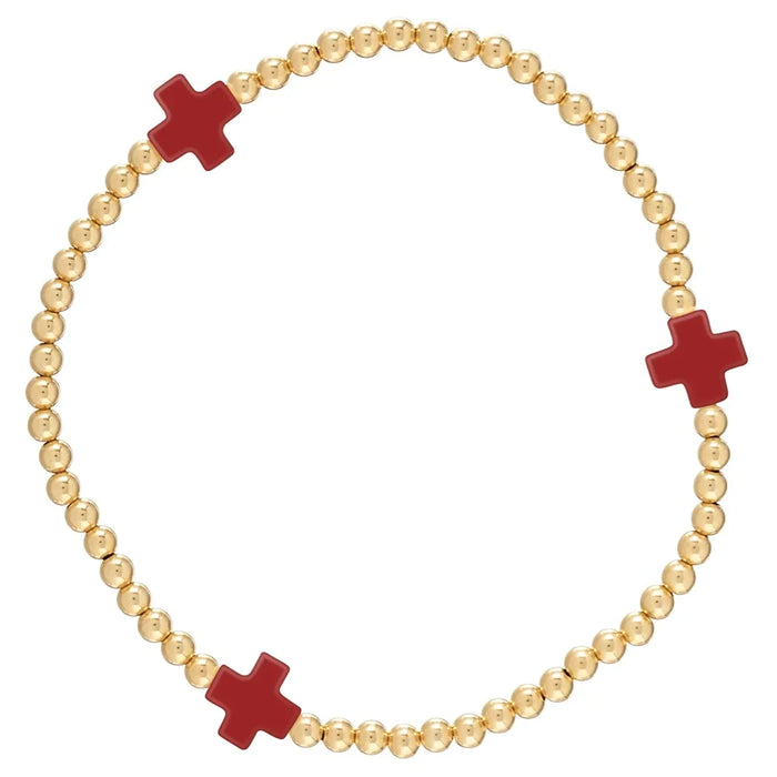 signature cross gold pattern 3mm bead bracelet - red by enewton