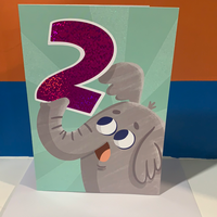 FOIL AND GLITTER - 2 YEAR OLD ELEPHANT CARD