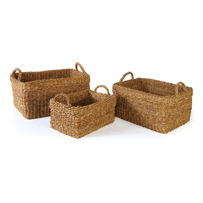 SEAGRASS RECTANGULAR BASKETS WITH CUFFS, SET OF 3 BY NAPA HOME & GARDEN