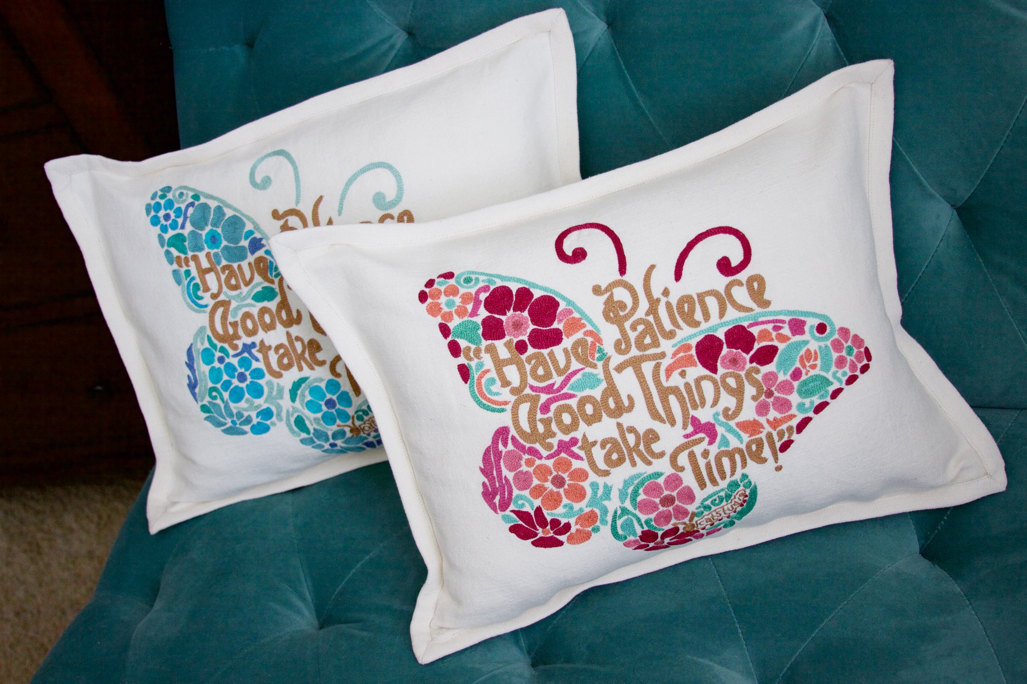 PATIENCE BUTTERFLY LOVE LETTERS PILLOW BY CATSTUDIO - A. Dodson's