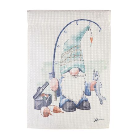 Fishing Gnome Garden Waffle Flag