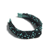 KNOTTED SEQUINS HEADBAND, GREEN