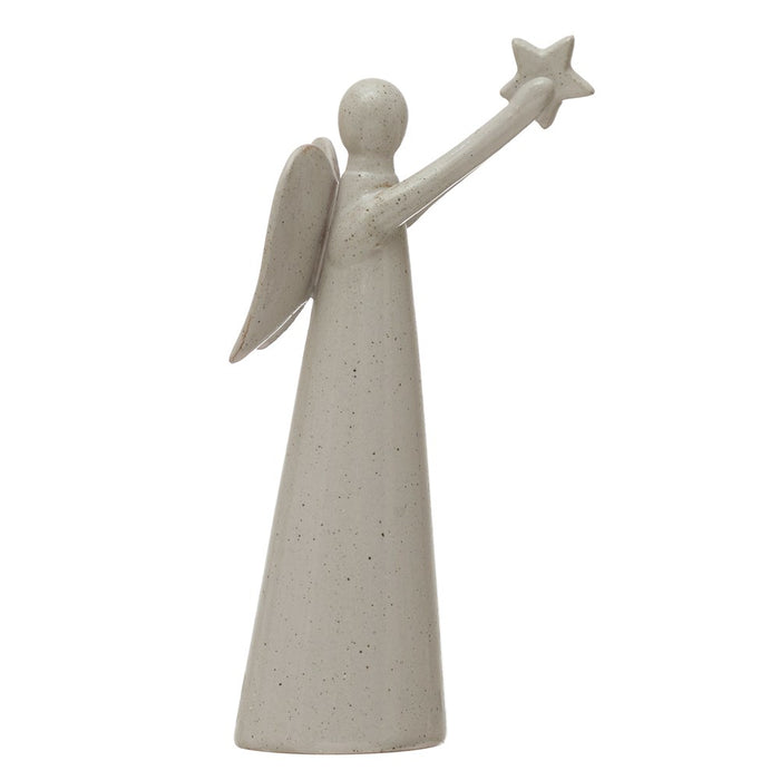 White Stoneware Angel w/ Star