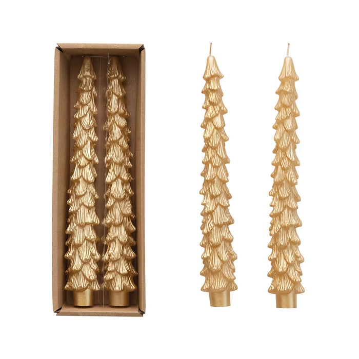 Tall Unscented Tree Shaped Taper Candles, Set of 2 - Gold