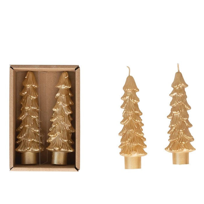 Short Unscented Tree Shaped Taper Candles, Set of 2 - Gold